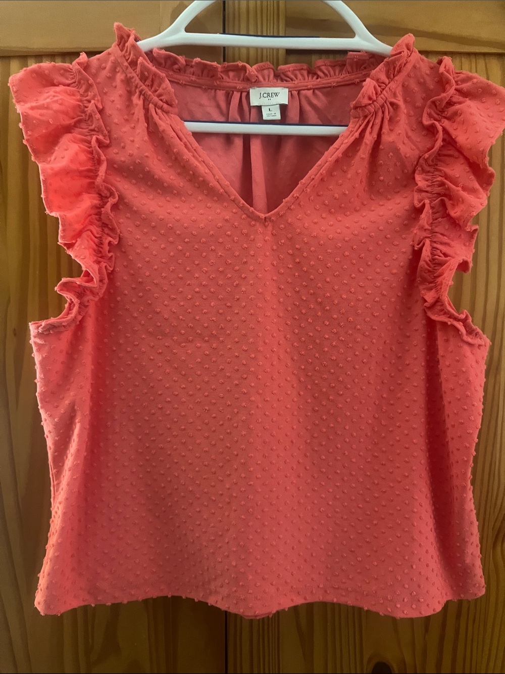 J. Crew Coral Ruffle Swiss Dot V-Neck Tank